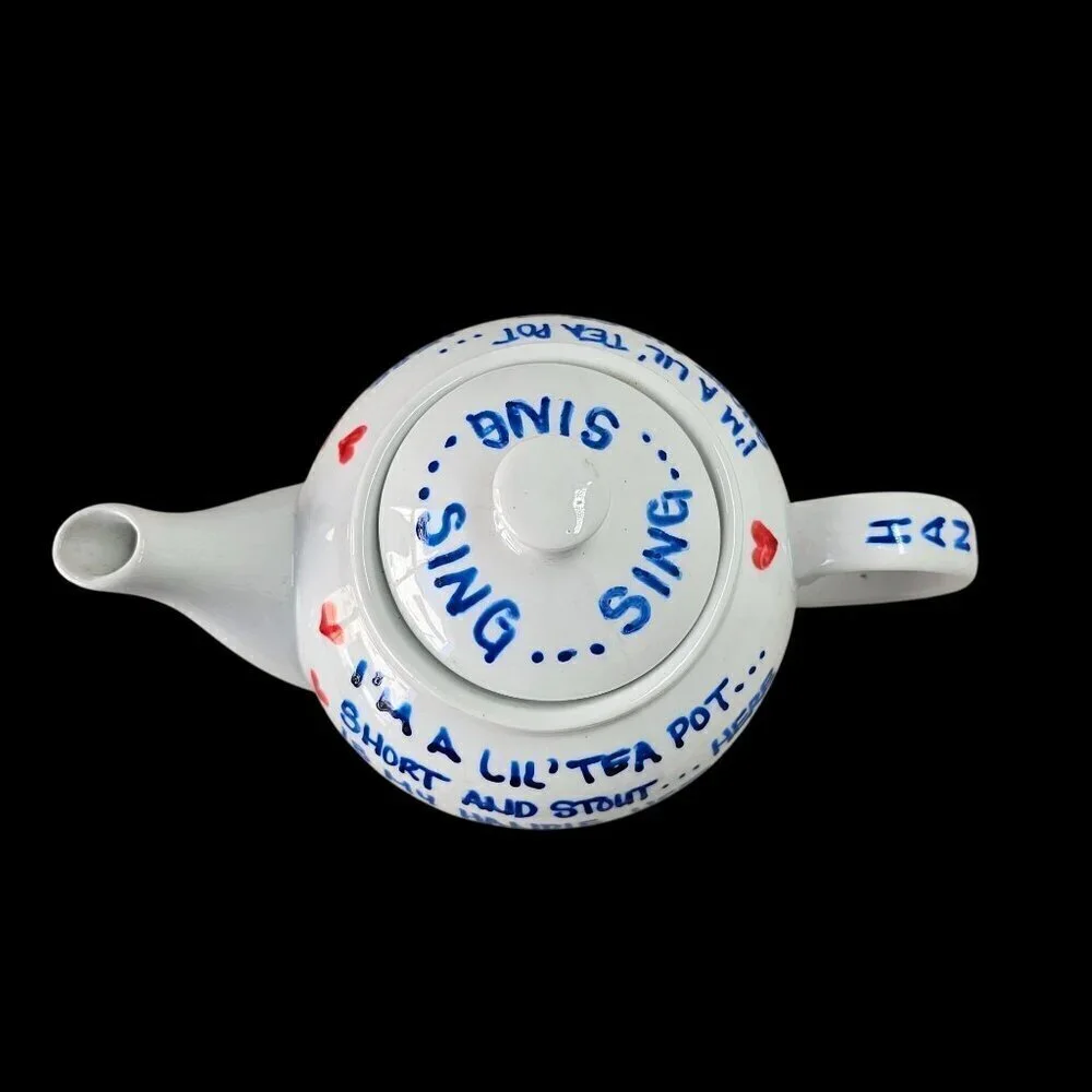 Omni Ware Ceramic Teapot Upcycled Hand Painted  Im a Lil Teapot  32 oz Capacity